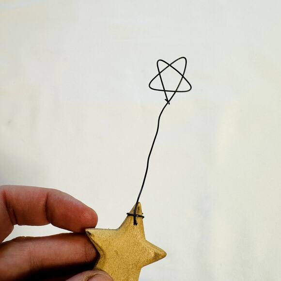 Primitive Farmhouse Christmas Yellow Wooden Star Ornament - Picture 2 of 4